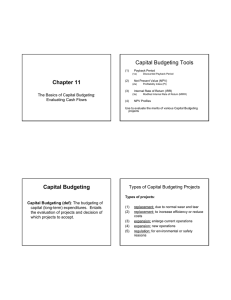 Chapter 11 Capital Budgeting Tools The Basics of Capital Budgeting: Evaluating Cash Flows