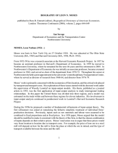 Biographical Dictionary of American Economists BIOGRAPHY OF LEON N. MOSES