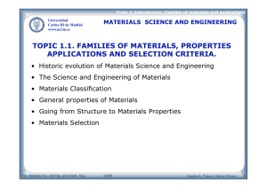 TOPIC 1.1. FAMILIES OF MATERIALS, PROPERTIES APPLICATIONS AND SELECTION CRITERIA.