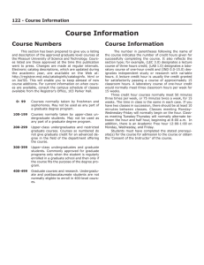 Course Information Course Numbers 122 - Course Information