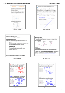 171S1.4q  Equations of Lines and Modeling January 15, 2013 MAT 171           Section 1.4 Equations of Lines and Modeling