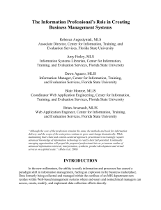 The Information Professional’s Role in Creating Business Management Systems