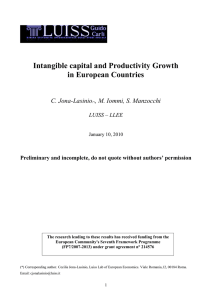 Intangible capital and Productivity Growth in European Countries C. Jona-Lasinio