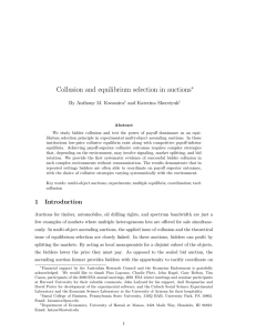 Collusion and equilibrium selection in auctions ∗ By Anthony M. Kwasnica
