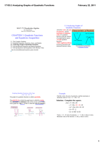 CHAPTER 3: Quadratic Functions  and Equations; Inequalities 171S3.3 Analyzing Graphs of Quadratic Functions February 22, 2011