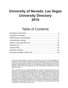 University of Nevada, Las Vegas University Directory 2010 Table of Contents