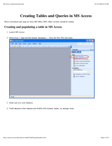 Creating Tables and Queries in MS Access