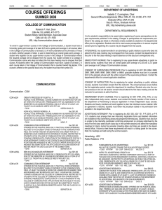 COURSE OFFERINGS SUMMER 2008 COLLEGE OF COMMUNICATION