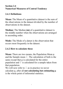 Section 2.4 Numerical Measures of Central Tendency  2.4.1 Definitions