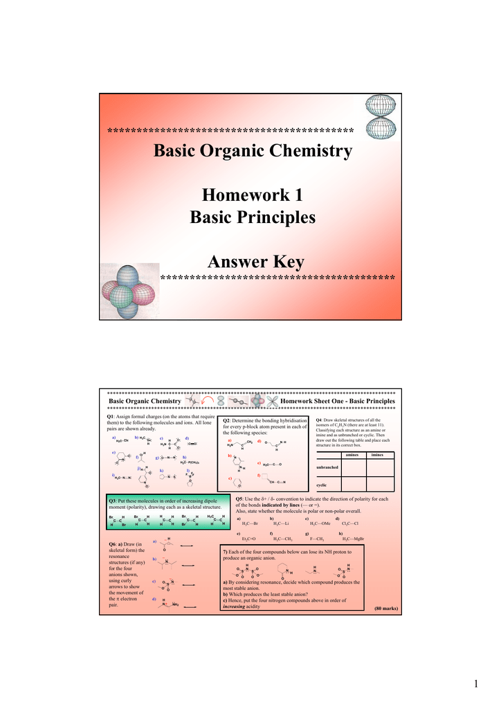 Basic Organic Chemistry Homework 1 Basic Principles Answer Key