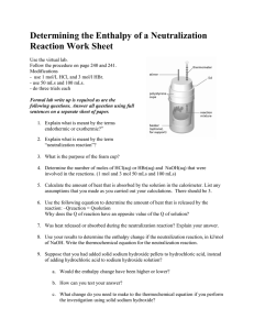 Determining the Enthalpy of a Neutralization Reaction Work Sheet