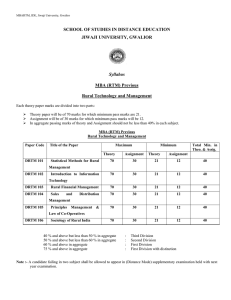 SCHOOL OF STUDIES IN DISTANCE EDUCATION JIWAJI UNIVERSITY, GWALIOR MBA (RTM) Previous