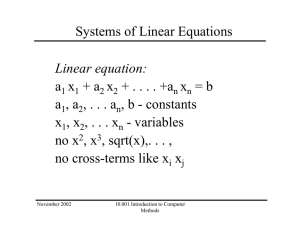 Systems of Linear Equations a x + a