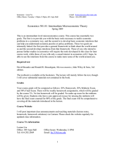 Economics 501.01: Intermediate Microeconomic Theory