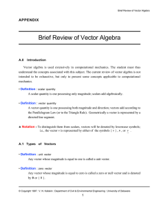 Brief Review of Vector Algebra APPENDIX