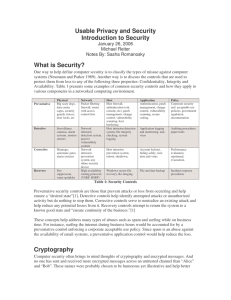 Usable Privacy and Security Introduction to Security What is Security? January 26, 2006