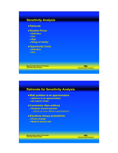 Sensitivity Analysis Rationale for Sensitivity Analysis Rationale Shadow Prices