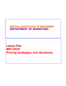 MKT3629 Pricing strategies and decisions Lesson Plan D