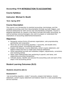 Accounting 151A INTRODUCTION TO ACCOUNTING Course Syllabus Instructor: Michael G. Booth Course Description