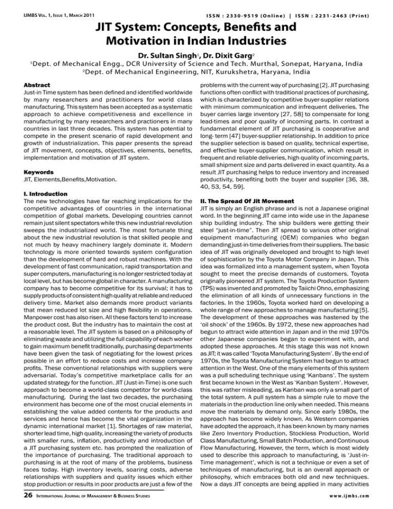 Abstract problems with the current way of purchasing [2]. JIT purchasing