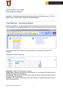Quick Reference Sheet Trial Balance Report
