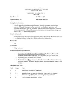 PELLISSIPPI STATE COMMUNITY COLLEGE MASTER SYLLABUS PRINCIPLES OF ACCOUNTING I ACCT 1010