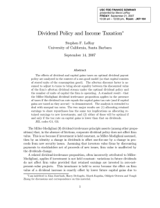 Dividend Policy and Income Taxation ∗ Stephen F. LeRoy