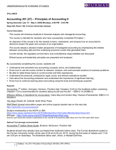 Accounting 301 (27) – Principles of Accounting II UNDERGRADUATE EVENING STUDIES