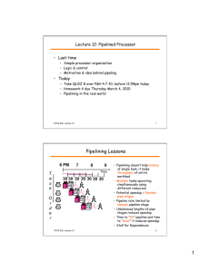 Lecture 12: Pipelined Processor •  Last time •  Today