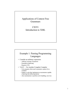 Applications of Context Free Grammars CS351 Introduction to XML