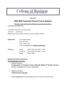 FINA 4500 Corporate Finance Course Syllabus  LOCATOR INFORMATION: