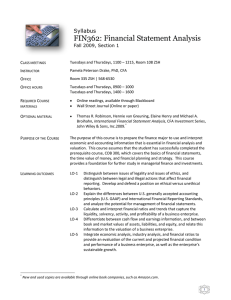 FIN362: Financial Statement Analysis Syllabus Fall 2009, Section 1 C