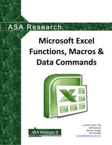 Microsoft Excel  Functions, Macros &amp; Data Commands A S A   R e s e a...