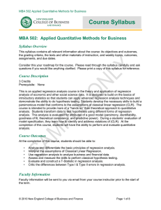 Course Syllabus  MBA 502:  Applied Quantitative Methods for Business Syllabus Overview