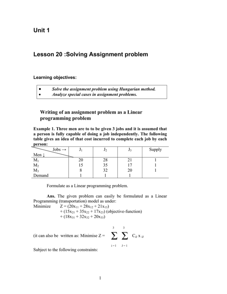 assignment problem definition in mathematics