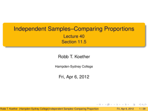 Independent Samples–Comparing Proportions Lecture 40 Section 11.5 Robb T. Koether