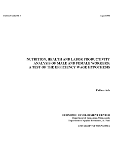 NUTRITION, HEALTH AND LABOR PRODUCTIVITY ANALYSIS OF MALE AND FEMALE WORKERS:
