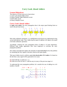 Carry Look Ahead Adders Lesson Objectives: Carry Look Ahead Adder: