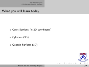 What you will learn today Conic Sections (in 2D coordinates) Cylinders (3D)