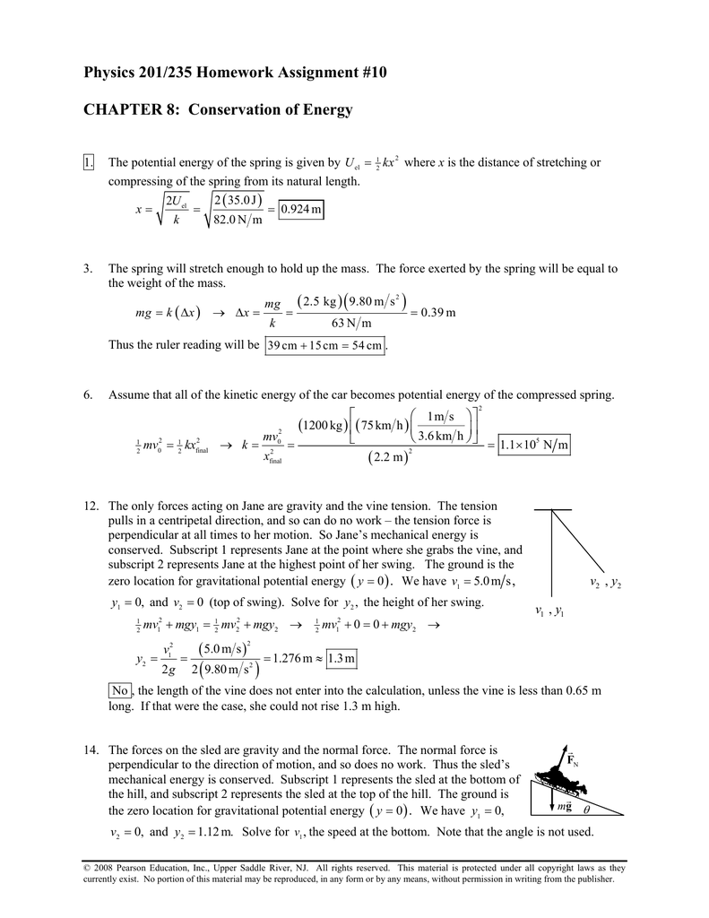 Physics 1 235 Homework Assignment 10 Chapter 8 Conservation Of Energy