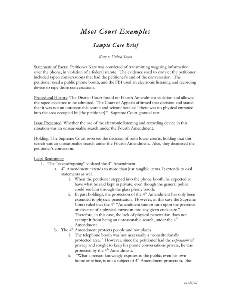 Moot Court Examples Sample Case Brief