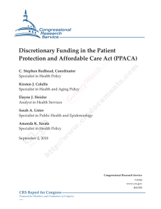 Discretionary Funding in the Patient Protection and Affordable Care Act (PPACA)