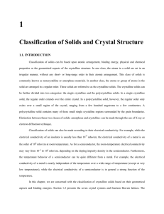 1 Classification of Solids and Crystal Structure 1.1. INTRODUCTION
