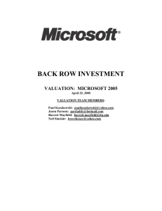 BACK ROW INVESTMENT  VALUATION:  MICROSOFT 2005