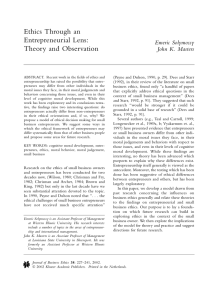 Ethics Through an Entrepreneurial Lens: Theory and Observation Emeric Solymossy