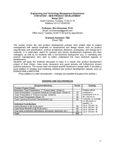 Engineering and Technology Management Department ETM 547/647 - NEW PRODUCT DEVELOPMENT