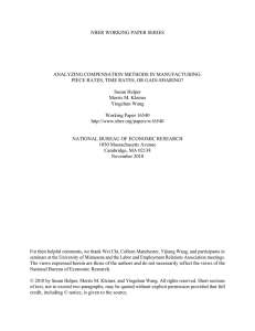 NBER WORKING PAPER SERIES ANALYZING COMPENSATION METHODS IN MANUFACTURING: