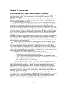 Chapter 6: Leadership What Is the Difference Between Management and Leadership?