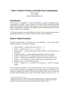 Euler’s Totient Function and Public Key Cryptography Introduction