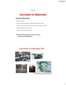 Corrosion in Materials Learning Objectives: 4/16/2013